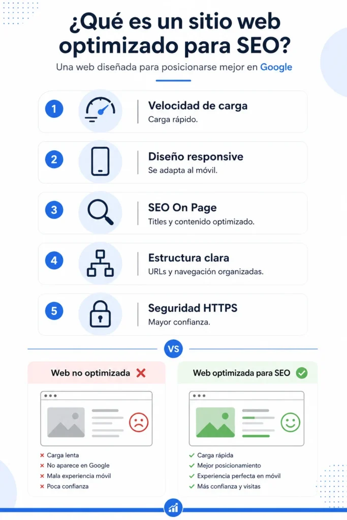 Infografía para mostrar qué es un sitio web optimizado para SEO en méxico