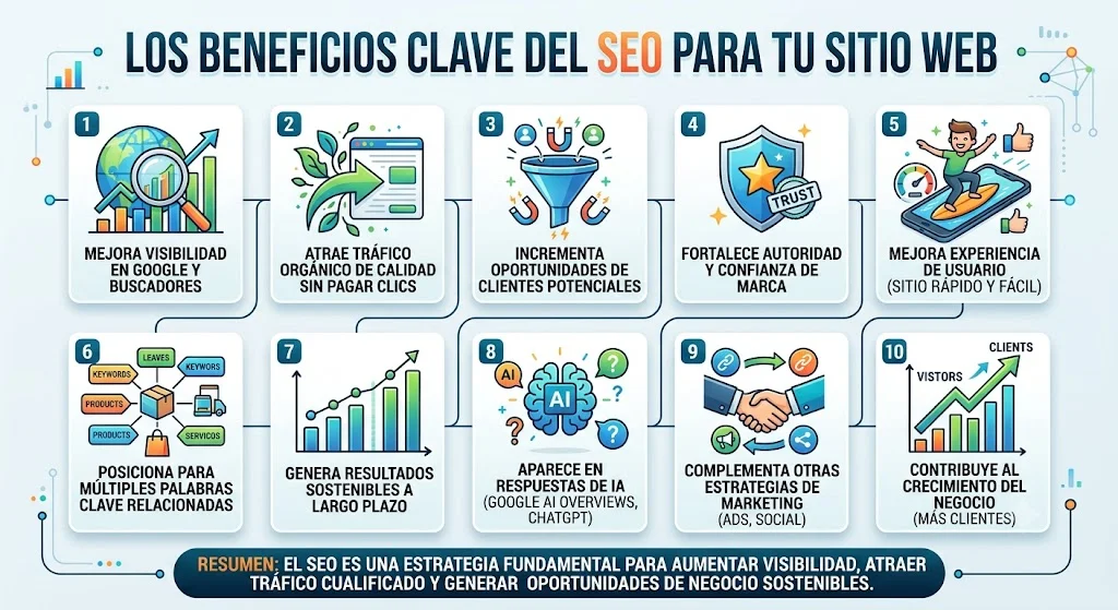 Imagen infográfica para mostrar por qué es importante el seo para un sitio web.
