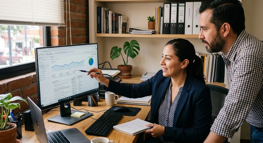 cuanto-cuesta-el-seo-en-mexico-1 Imagen de un empresario junto con una especialista en SEO para aclarar cuánto cuesta el SEO en México