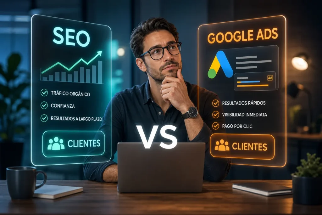 SEO vs Google Ads: ¿cuál consigue más clientes? Imagen para representar SEO vs Google Ads: ¿cuál consigue más clientes?
