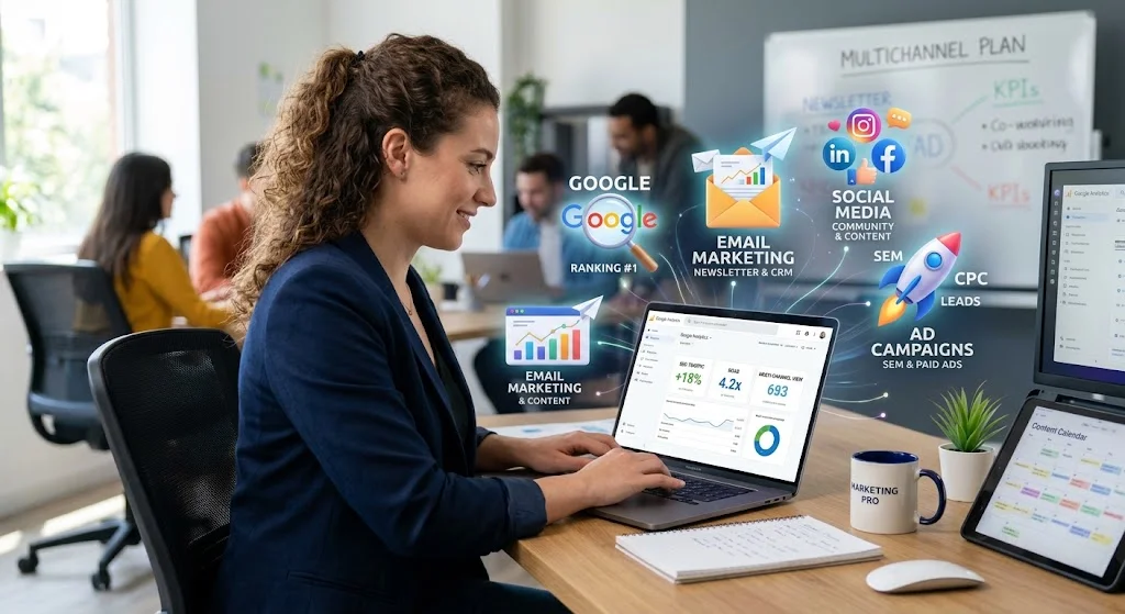 Imagen de una especialista aplicando las técnicas para conseguir clientes por internet